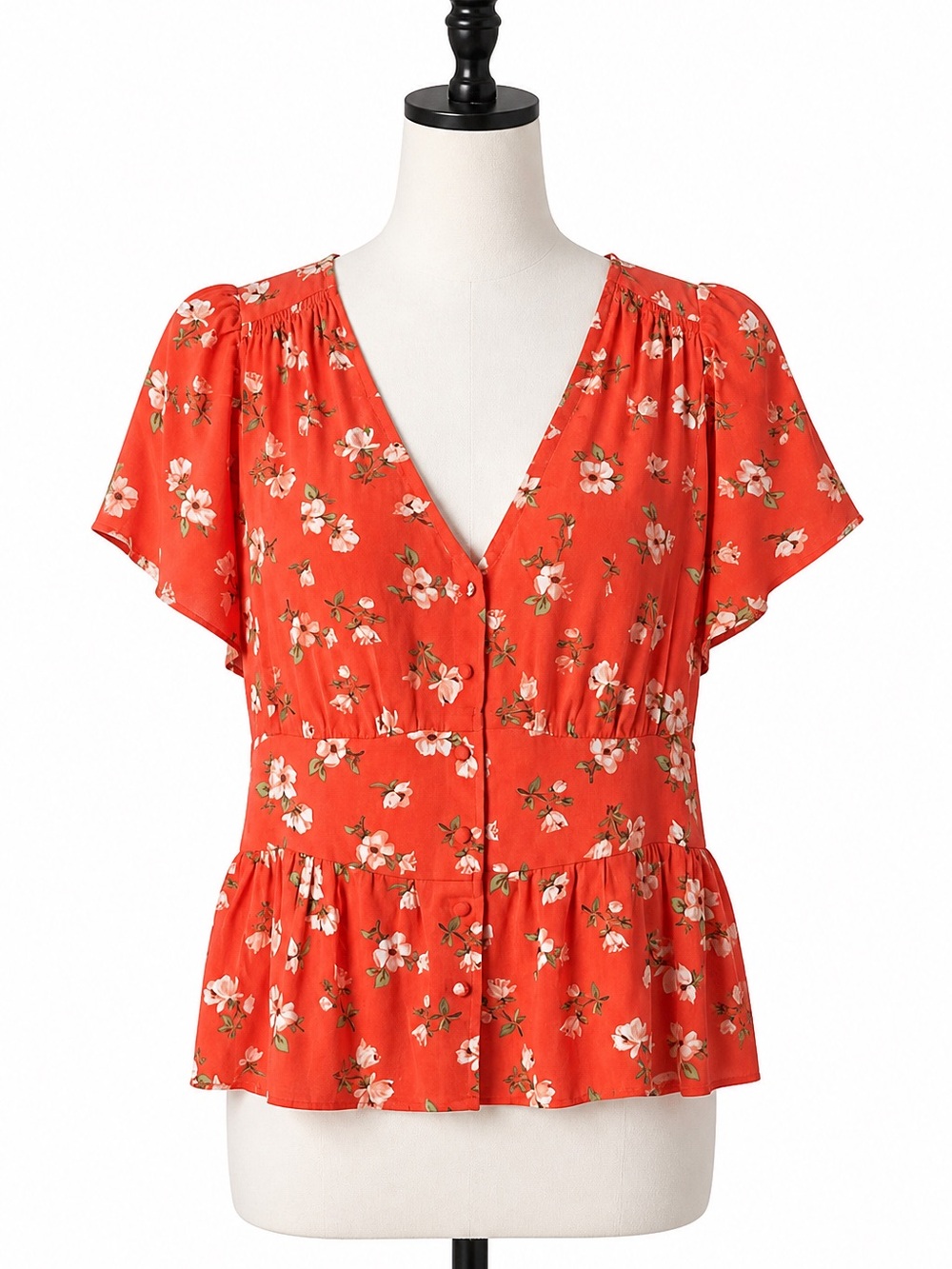Old Navy Super Cute‎ Red Floral V-Neck Peplum Top, Size M